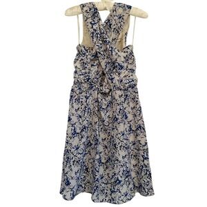 Amour Vert Ivonne Floral Dress Women S Blue Gray Silk Crepe Cross Front Mini New